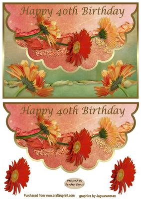 Beautiful Floral Scalloped Edge 40th Birthday Card Front
