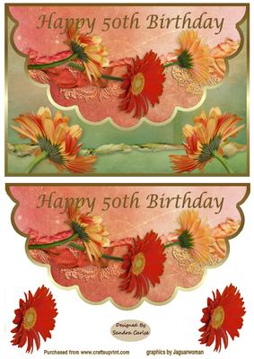 Beautiful Floral Scalloped Edge 50th Birthday Card Front