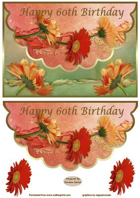 Beautiful Floral Scalloped Edge 60th Birthday Card Front