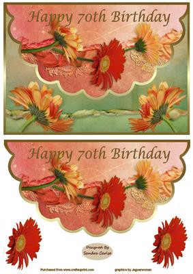 Beautiful Floral Scalloped Edge 70th Birthday Card Front