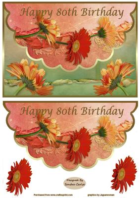 Beautiful Floral Scalloped Edge 80th Birthday Card Front