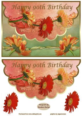 Beautiful Floral Scalloped Edge 90th Birthday Card Front