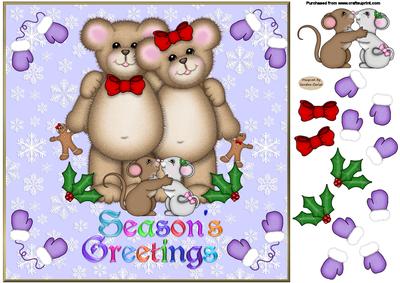 8x8ins Season's Greetings Decoupage Card Front