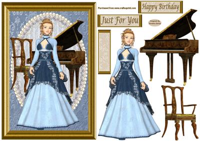 Lady in Blue Decoupage Card Front