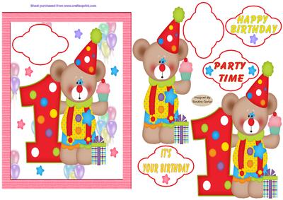 Happy 1st Birthday Decoupage Card Front