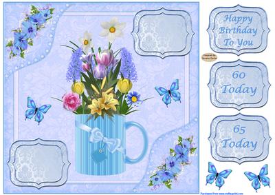 8x8ins Blue Butterflies 60-65 Decoupage Card Front