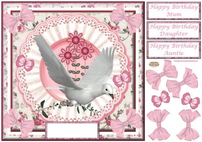 8x8ins Dove & Butterflies Decoupage Card Front