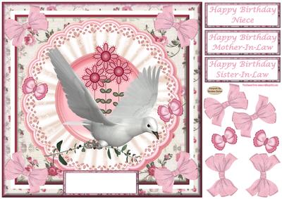 8x8ins Dove & Butterflies Decoupage 4 Card Front