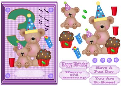 Happy 3rd Birthday childrens decoupage topper