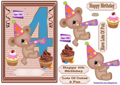 Happy 4th Birthday childrens decoupage Topper