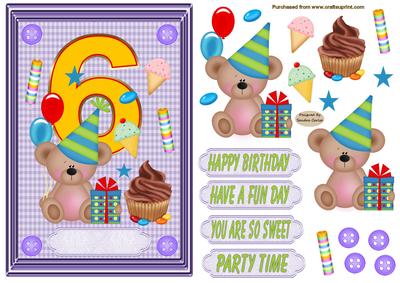 Happy 6th Birthday childrens decoupage Topper