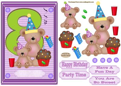 Happy 8th Birthday childrens decoupage Topper