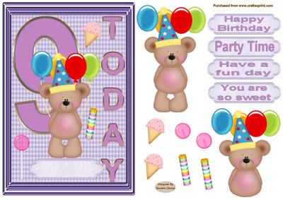 Happy 9th Birthday childrens decoupage Topper