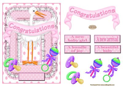 Congratulations Baby Girl Decoupage Card Front