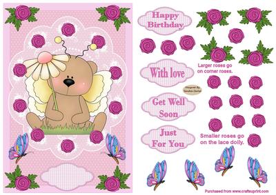 Pink Roses & Lace Decoupage Card Front