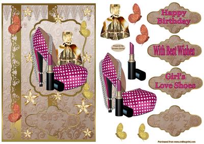 Girls Love Shoes Decoupage Card Front