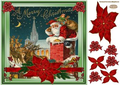 8x8ins Vintage Poinsettia Decoupage Card Front