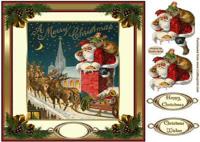 Christmas Vintage Santa 8x8ins Decoupage Topper