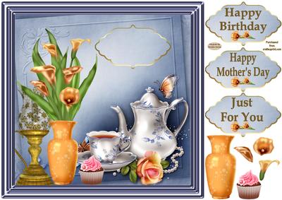 Time for Tea 8x8ins Decoupage Card Front