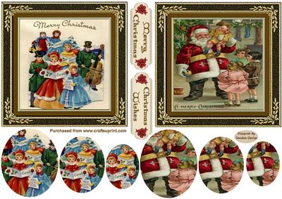 Christmas Vintage 5x5ins Toppers x 2
