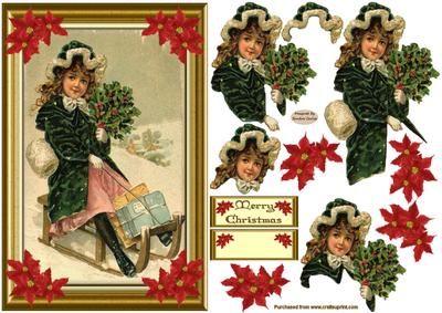Christmas Sledging in the Snow Decoupage Topper