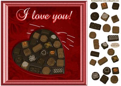 A Box of Chocolates 8x8ins Decoupage Card Front