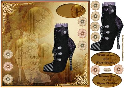 Steampunk Black Boot 8x8ins Card Front