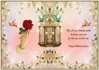 Happy Birthday Cousin Vintage Rose Insert