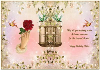 Happy Birthday Sister Vintage Rose Insert