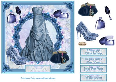 Fashion in Blue 7 x 7ins Card Front