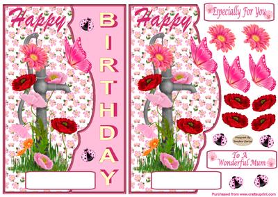 Pink Butterfly Decoupage Card Front