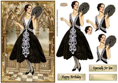 Lady in Black Decoupage Card Front