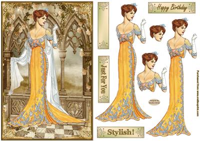 Lady in Gold Decoupage Topper