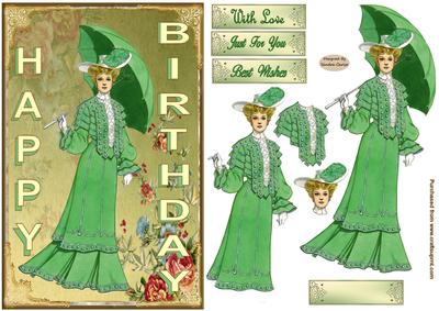 Lady in Green Birthday Decoupage Topper