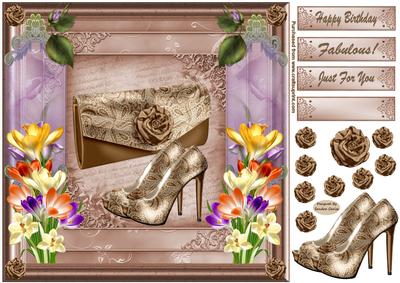 Beige Shoes & Bows 8 x 8ins Decoupage Card Front