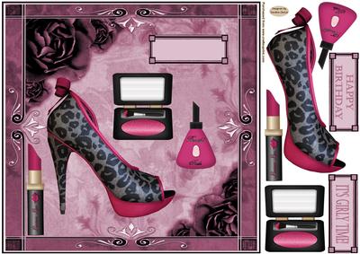 Birthday Pink Shoe & Make-up 8 x 8ins Topper
