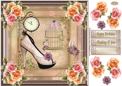 Pretty Flowers & Shoe 8 x 8ins Topper