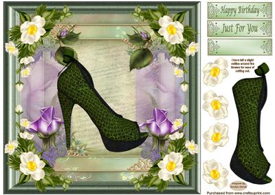 Birthday Yellow Flowers & Shoe 8 x 8ins Topper