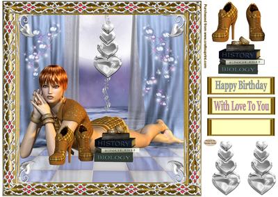 Birthday Girk Decoupage 8x8ins Topper