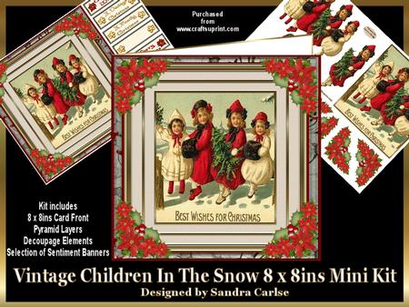 Vintage Children in the Snow 8 x 8ins Mini Kit