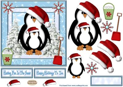 Penquins Having Fun 6 x 6ins Card Front
