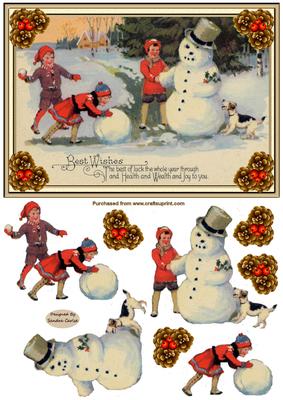 Christmas Playing in the Snow Decoupage Topper