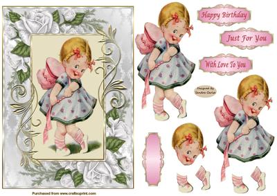 Girl in Pink Decoupage Card Front