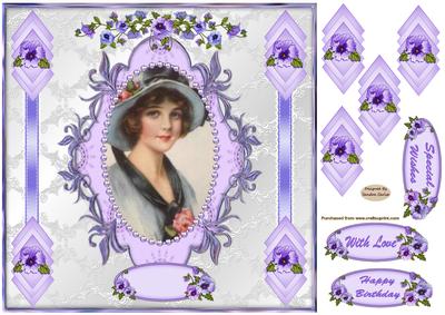 Purple Pansies 8x8ins Decoupage Topper