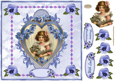 Blue Pansies Decoupage 8" Square Card Front