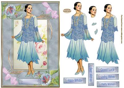 Lady of Fashion in Blue Decoupage Topper 1