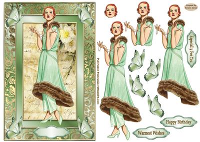 Lady in Green Dress Decoupage Topper