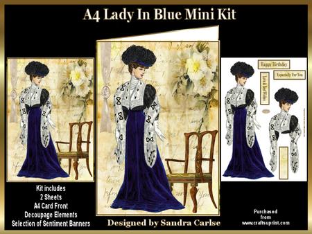 A4 Lady in Blue Decoupage Mini Kit
