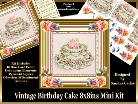 Vintage Birthday Cake 8x8ins Mini Kit