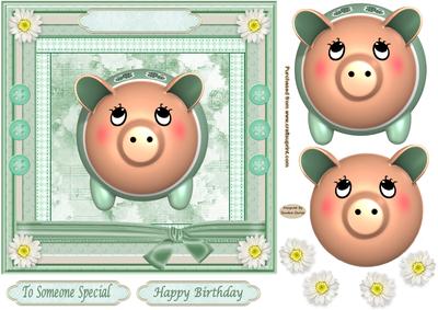 Little Green Piggy Approx: 7x7'' Card Front